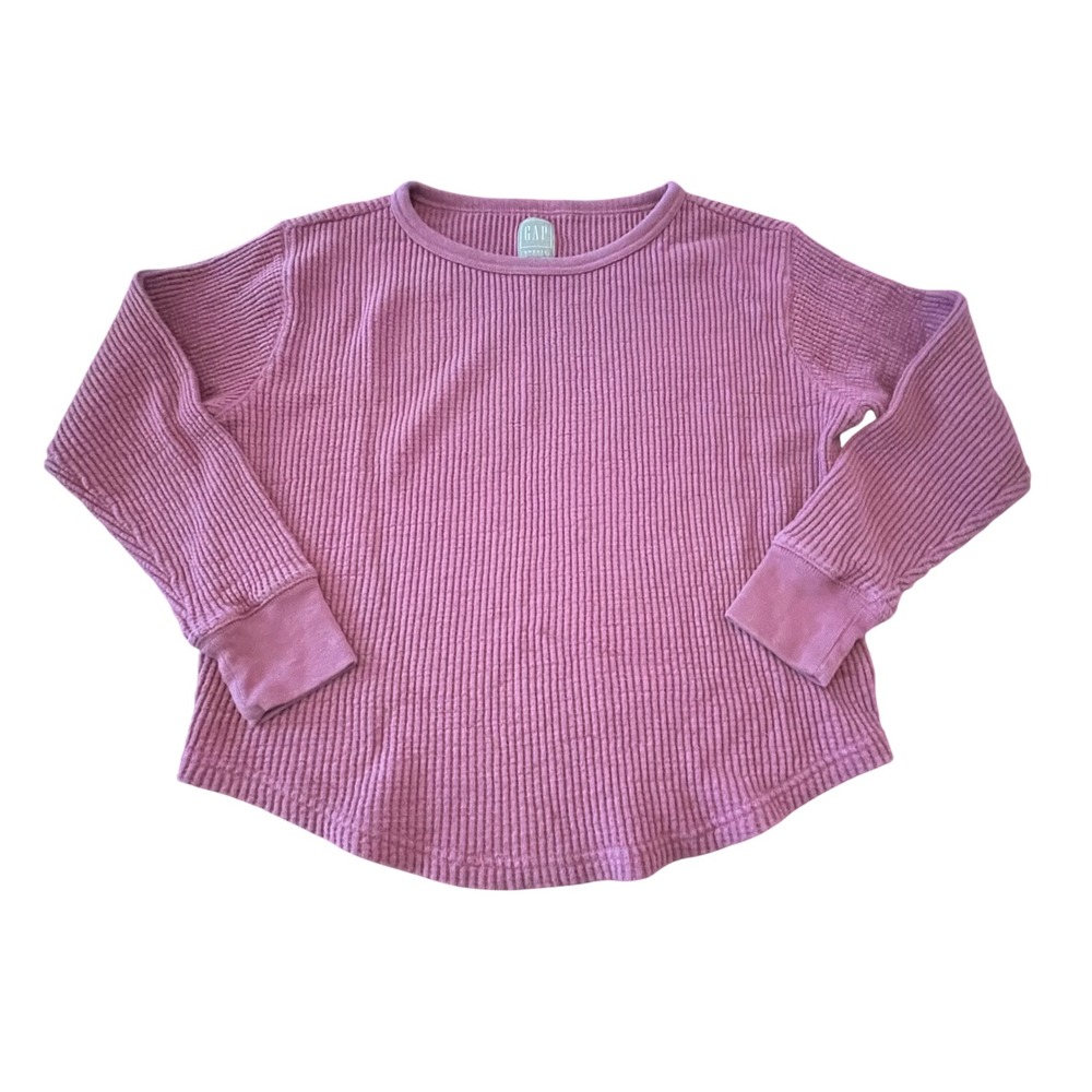 Gap Sweats Women Mauve Waffle Knit Thermal Long Sleeve Top Crew Neck Size M